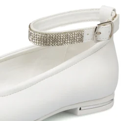 Ballerine bianche da ragazza con strass sul cinturino 10 Baci