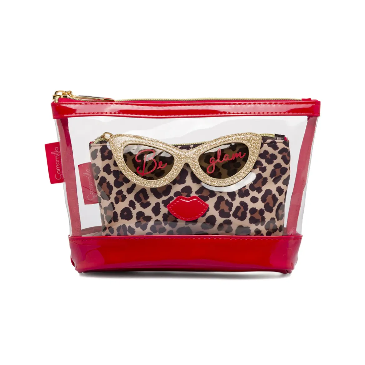 Beauty case Donna set 2 pezzi Maculato con dettagli glitter Camomilla