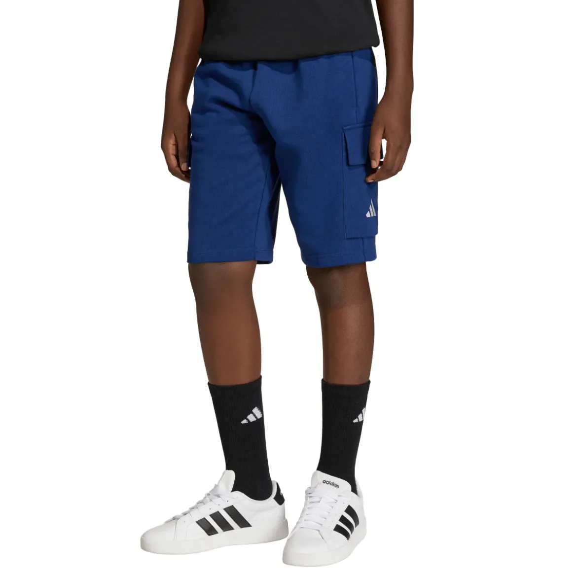 Bermuda sportivi blu da Bambino con tasconi cargo e coulisse adidas