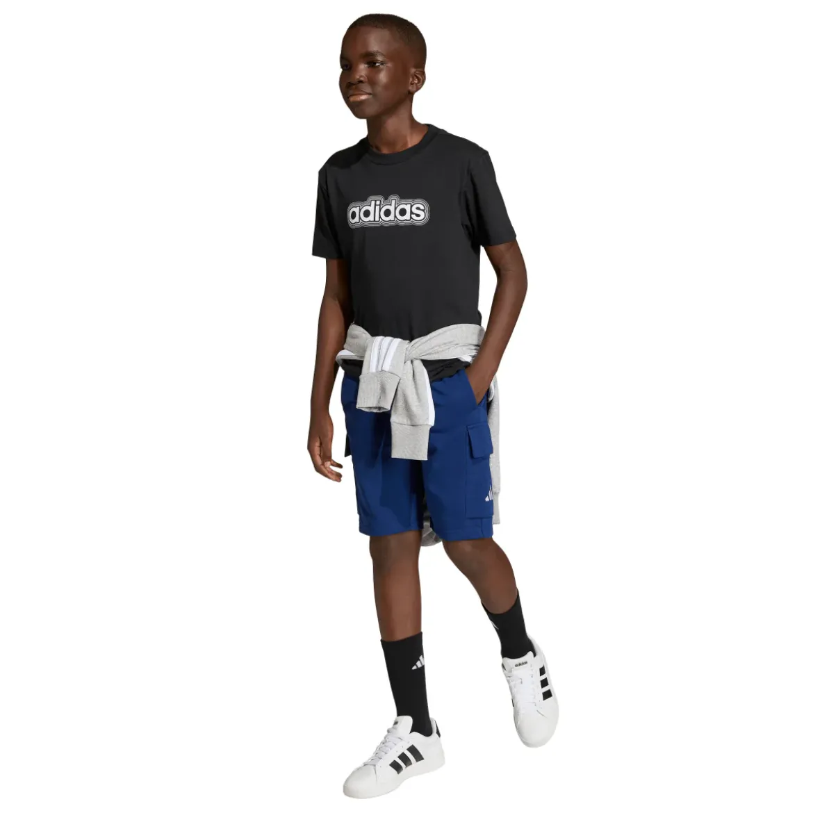 Bermuda sportivi blu da Bambino con tasconi cargo e coulisse adidas