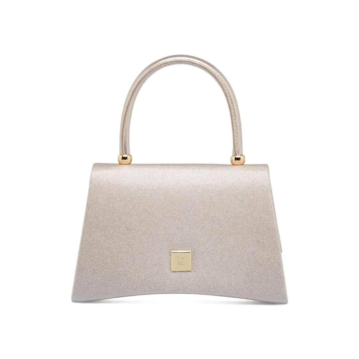 Borsa a mano argento glitter rigida con manico Lora Ferres