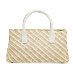 Borsa a mano da Donna bicolore bianco e beige a righe Lora Ferres