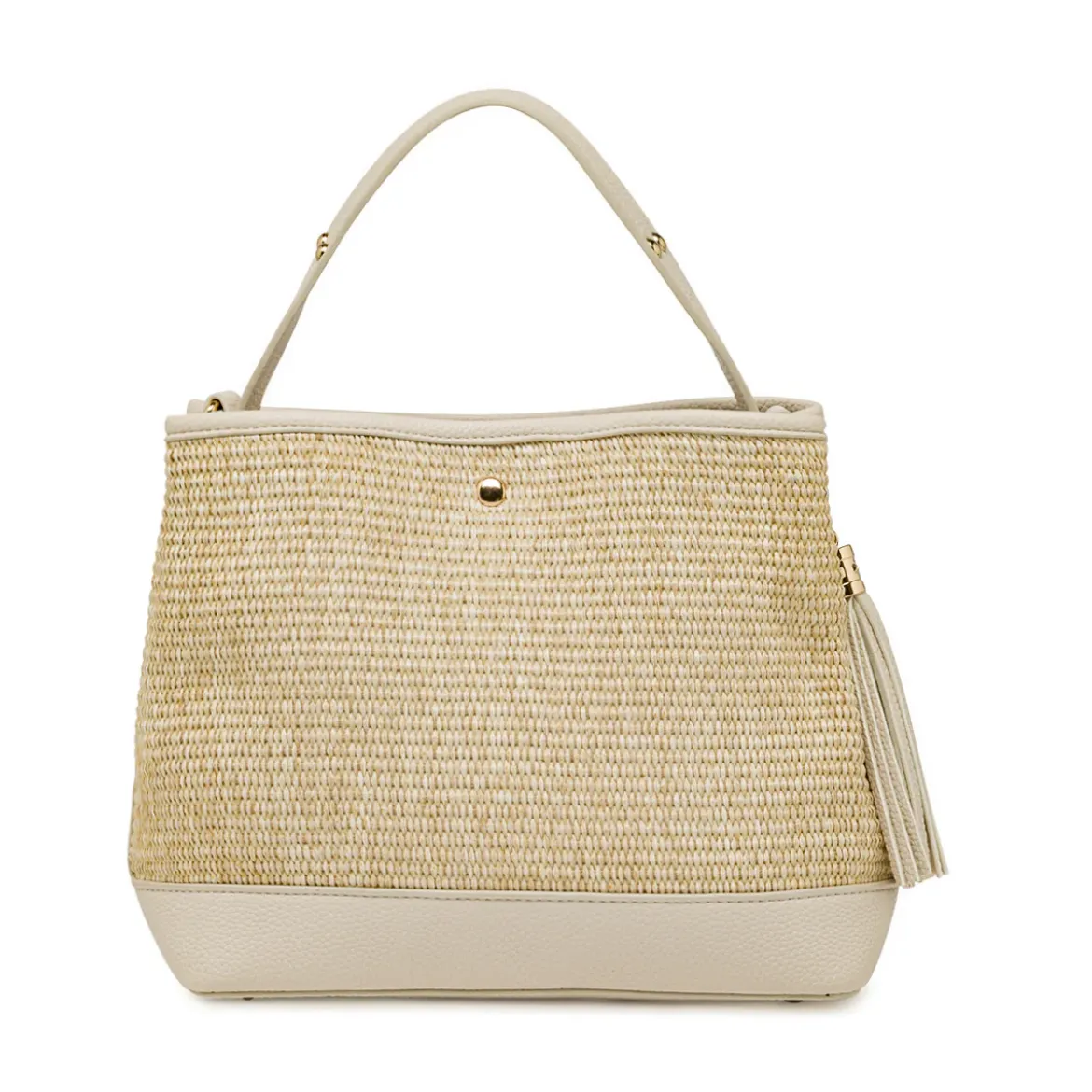 Borsa a mano da Donna nude effetto paglia con nappa Lora Ferres