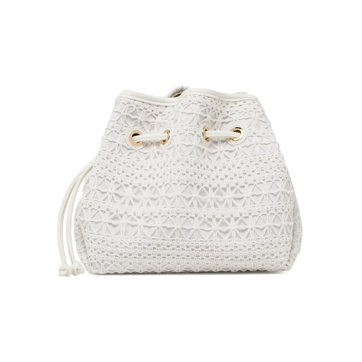 Borsa a secchiello bianca da Donna con ricamo macramé Lora Ferres