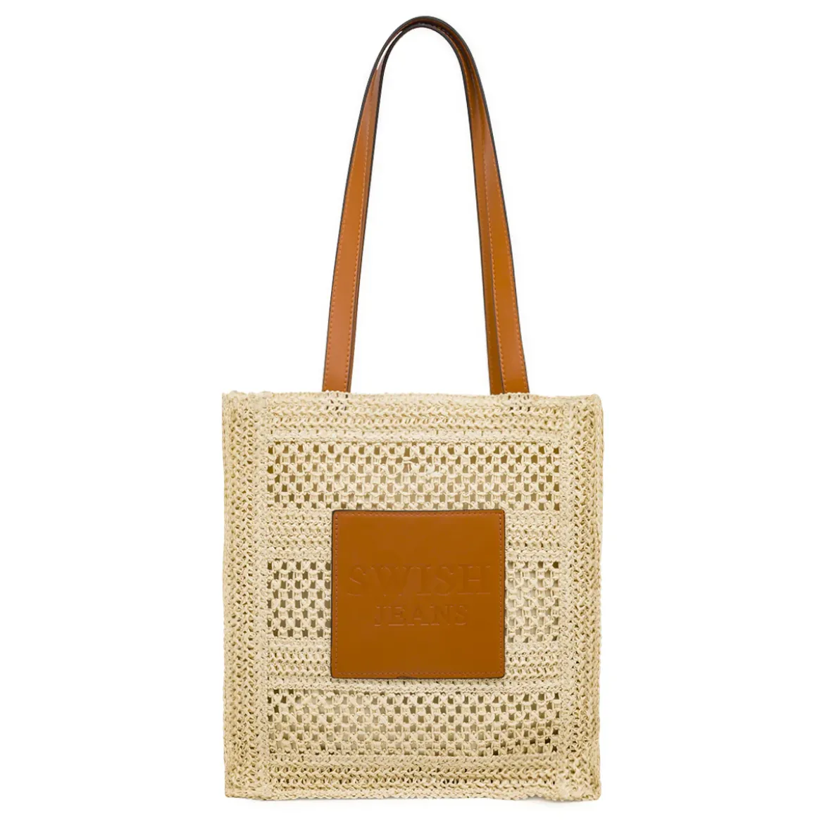 Borsa a spalla beige da Donna effetto paglia con patch Swish Jeans