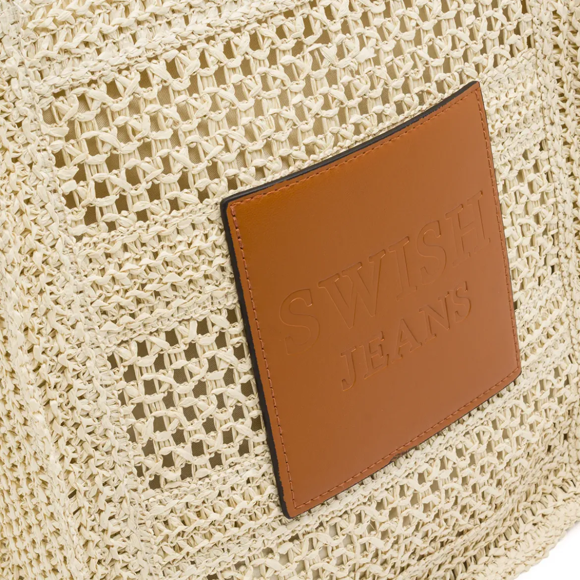 Borsa a spalla beige da Donna effetto paglia con patch Swish Jeans
