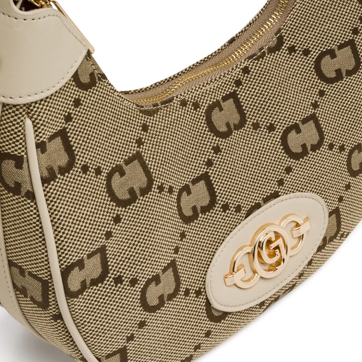 Borsa a spalla da Donna beige con stampa logo e catena Carrera Jeans