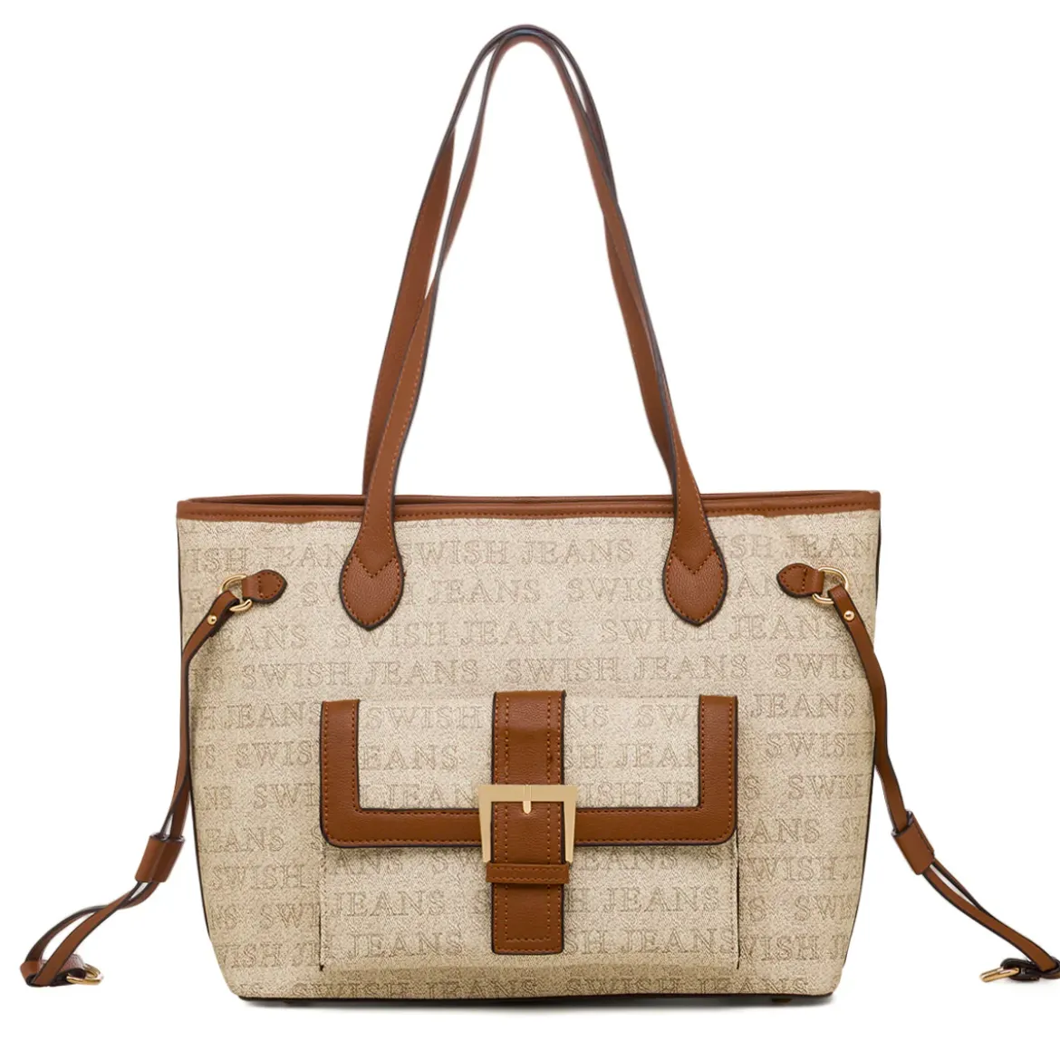 Borsa a spalla da donna beige e con dettagli marroni Swish Jeans