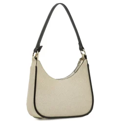 Borsa a spalla da donna Lora Ferres beige in tessuto con dettagli neri