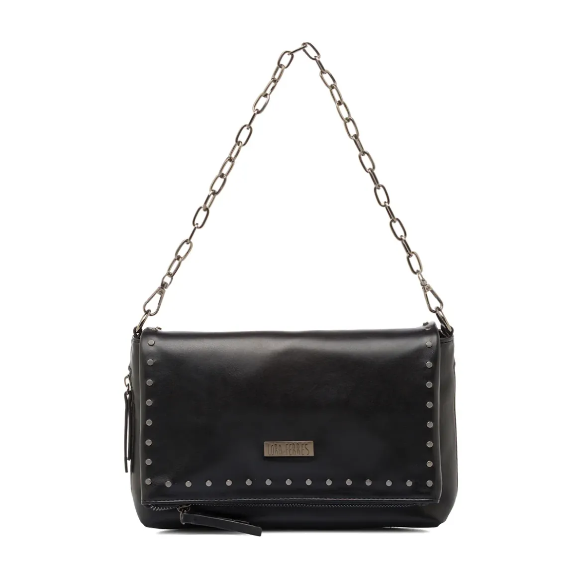 Borsa a Spalla da Donna Nera con Borchie e Catena Lora Ferres