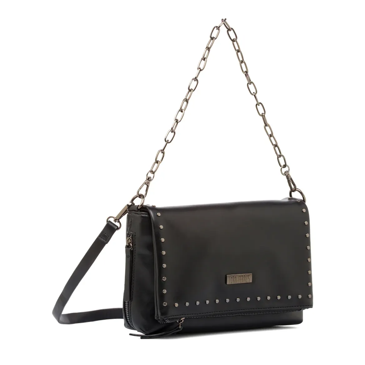Borsa a Spalla da Donna Nera con Borchie e Catena Lora Ferres