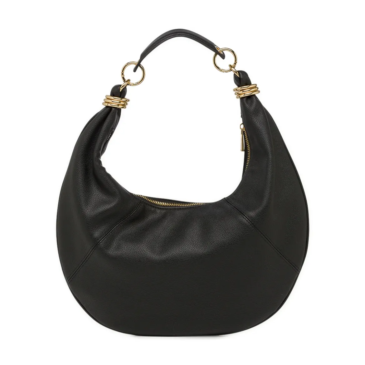 Borsa a spalla da donna nera Lora Ferres con zip e anelli dorati