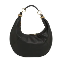 Borsa a spalla da donna nera Lora Ferres con zip e anelli dorati