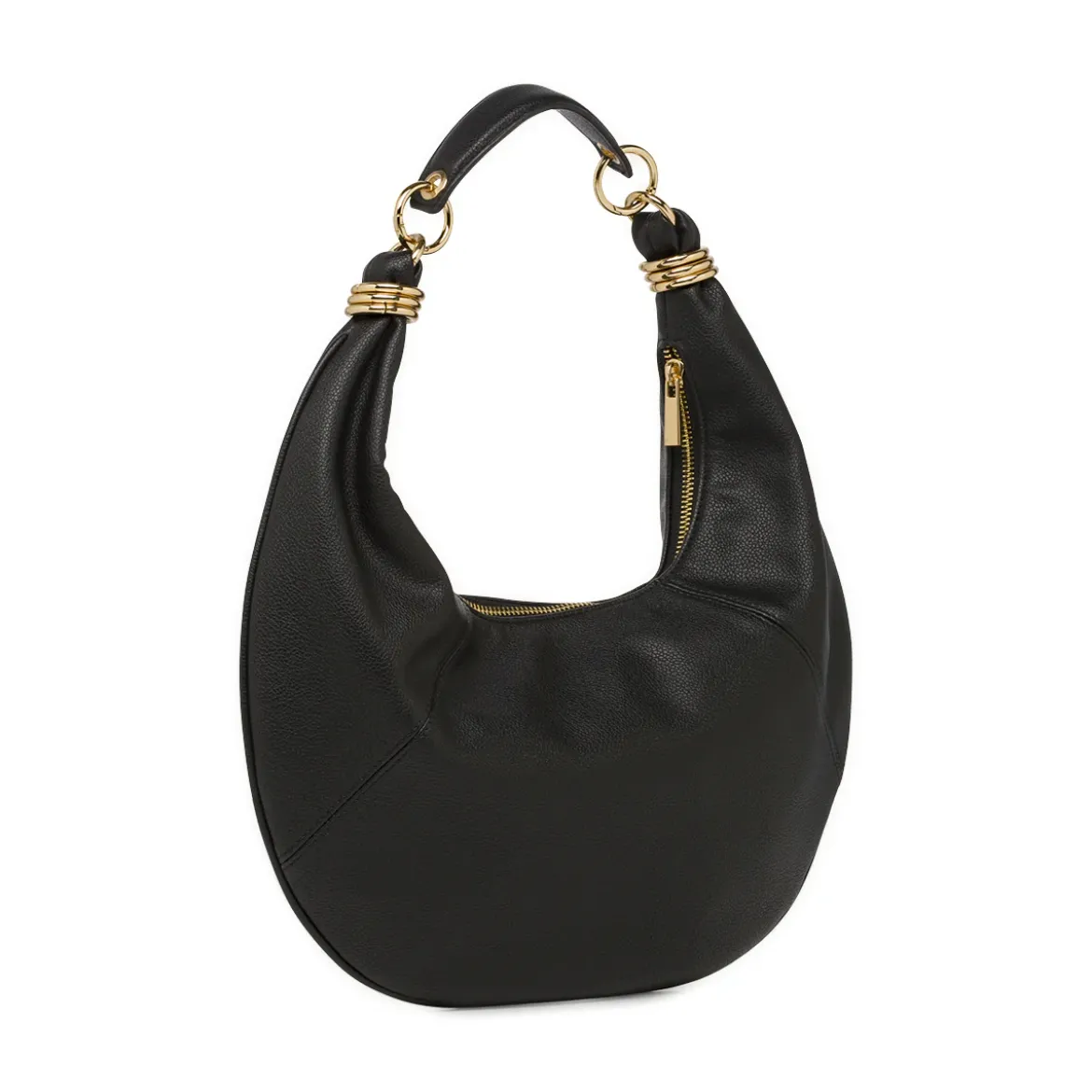 Borsa a spalla da donna nera Lora Ferres con zip e anelli dorati