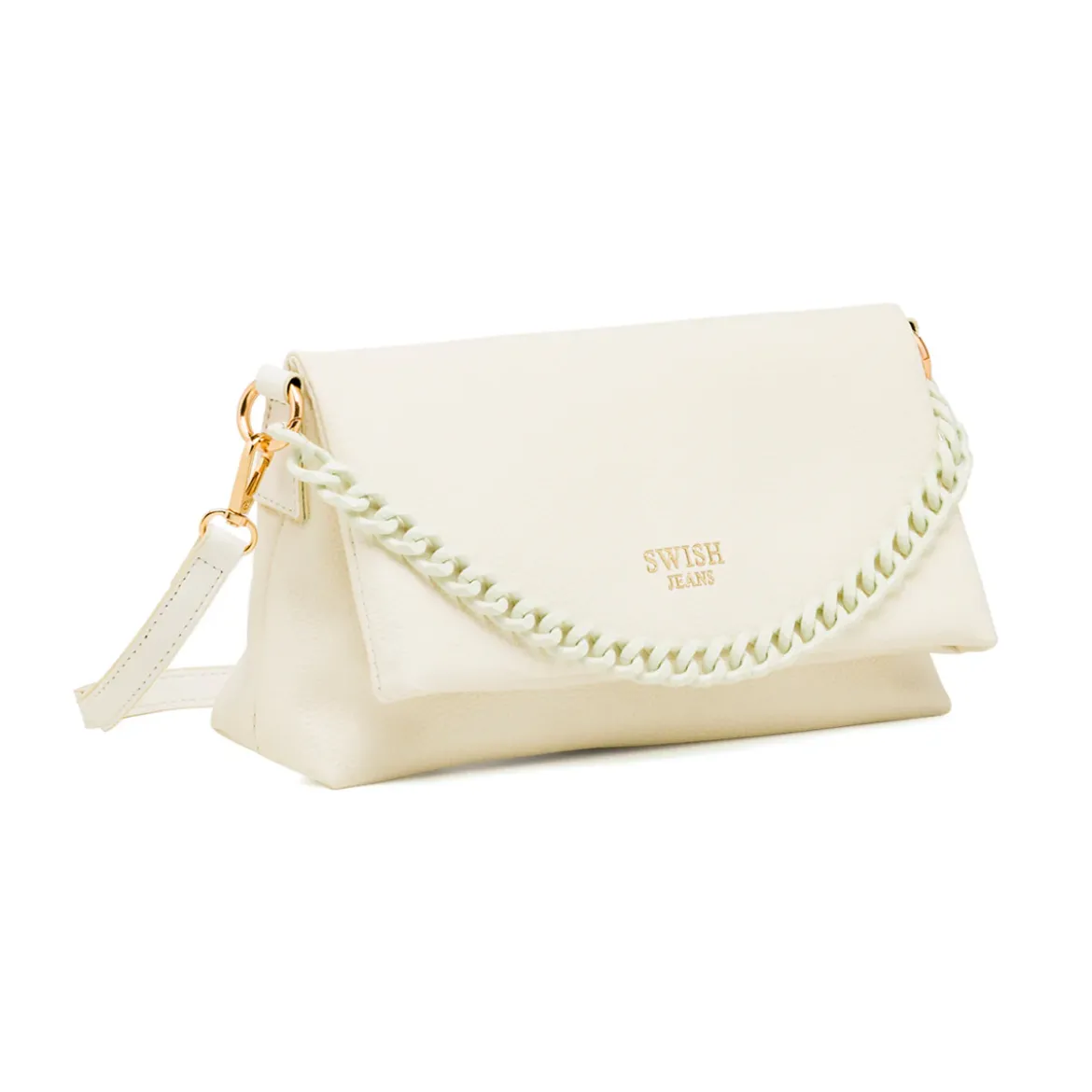 Borsa a Tracolla Bianca da Donna con catena e logo Swish Jeans