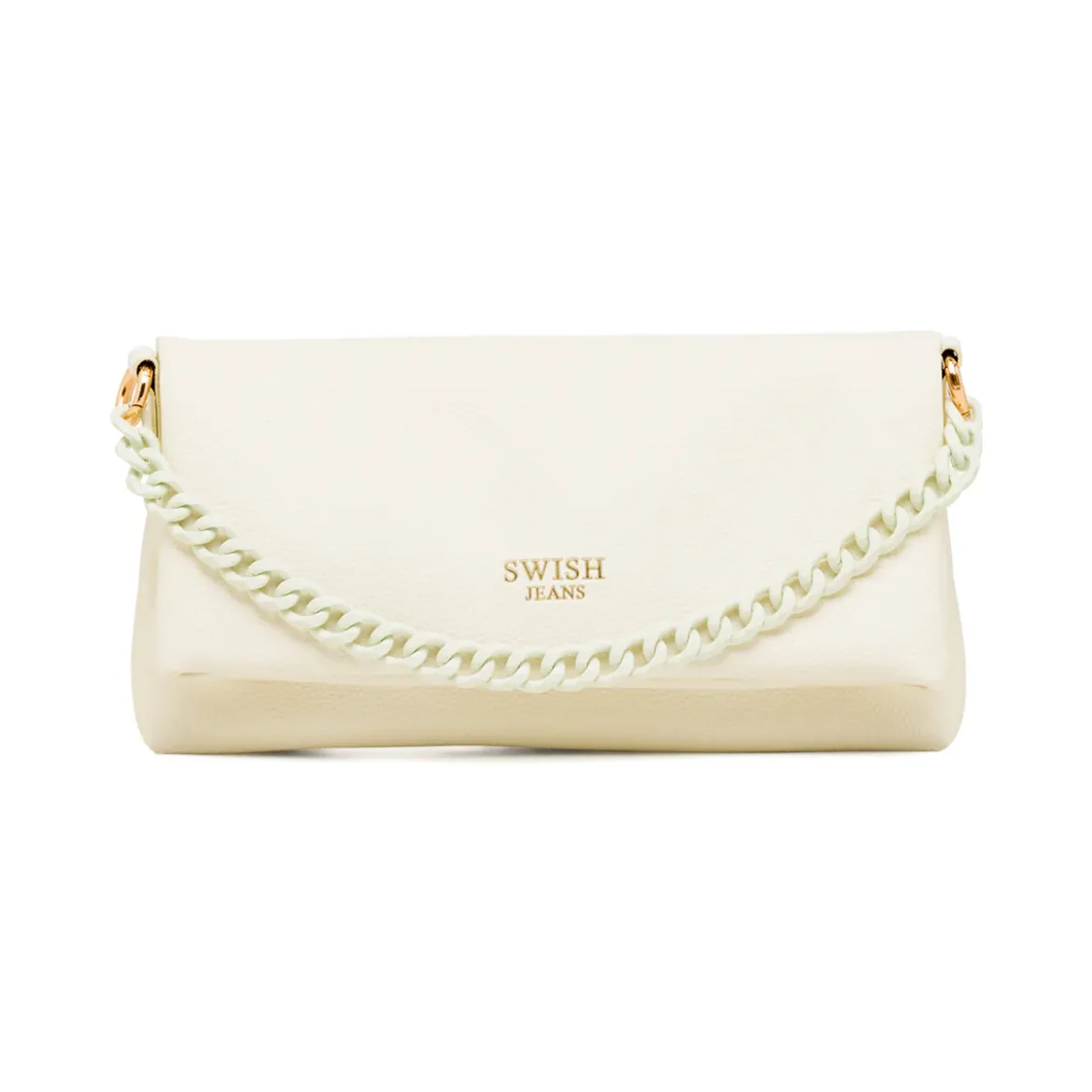 Borsa a Tracolla Bianca da Donna con catena e logo Swish Jeans