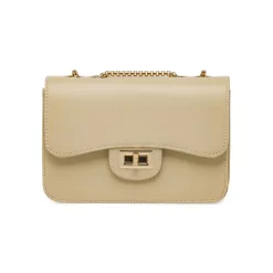 Borsa a tracolla da donna Lora Ferres beige con catena e dettagli oro
