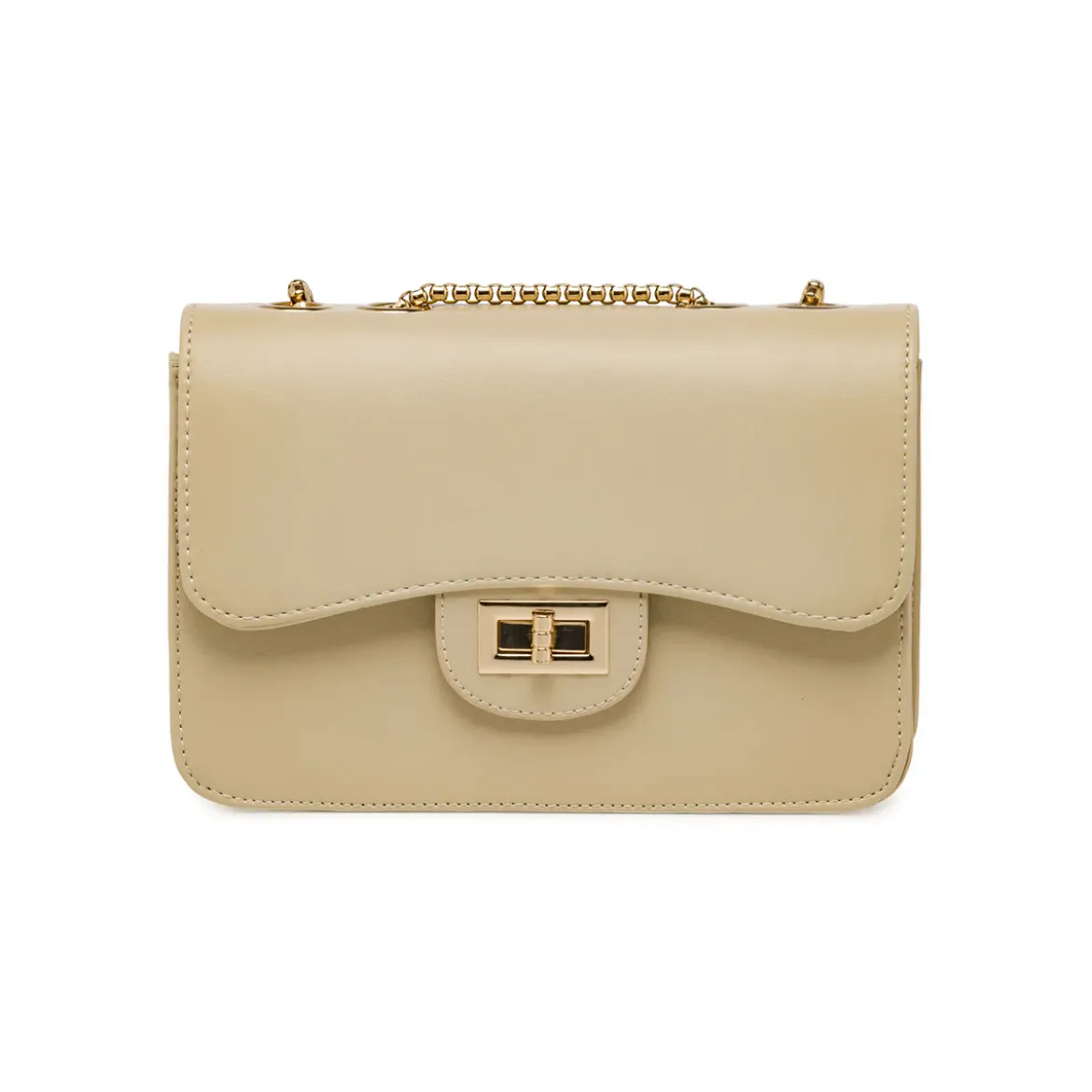 Borsa a tracolla da donna Lora Ferres beige con catena e dettagli oro