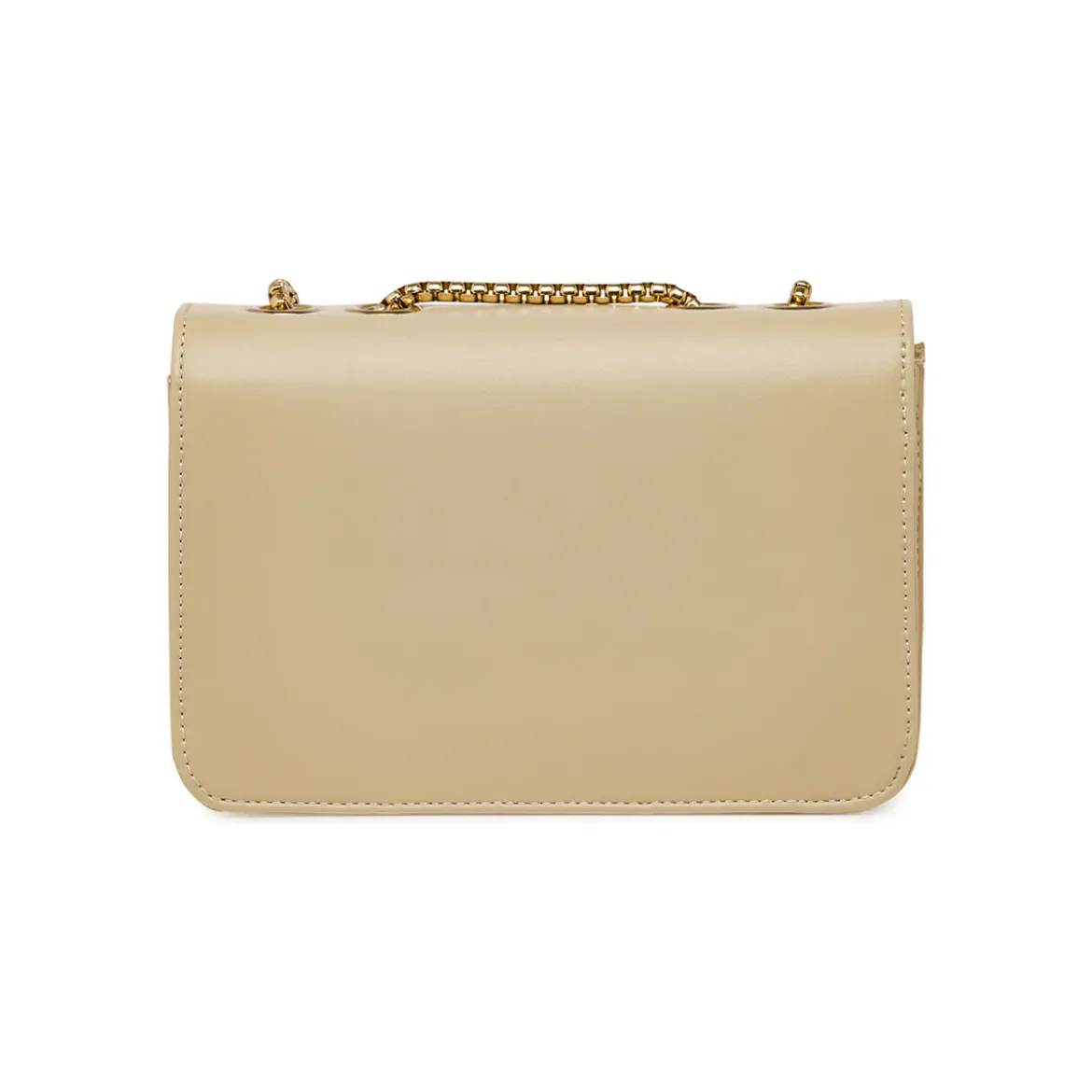 Borsa a tracolla da donna Lora Ferres beige con catena e dettagli oro