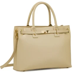 Borsa da donna beige con dettagli dorati e tracolla Lora Ferres