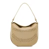 Borsa da donna beige con motivo traforato e tracolla Lora Ferres
