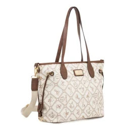 Borsa da Donna beige con stampa logata e tracolla Giulia Pieralli