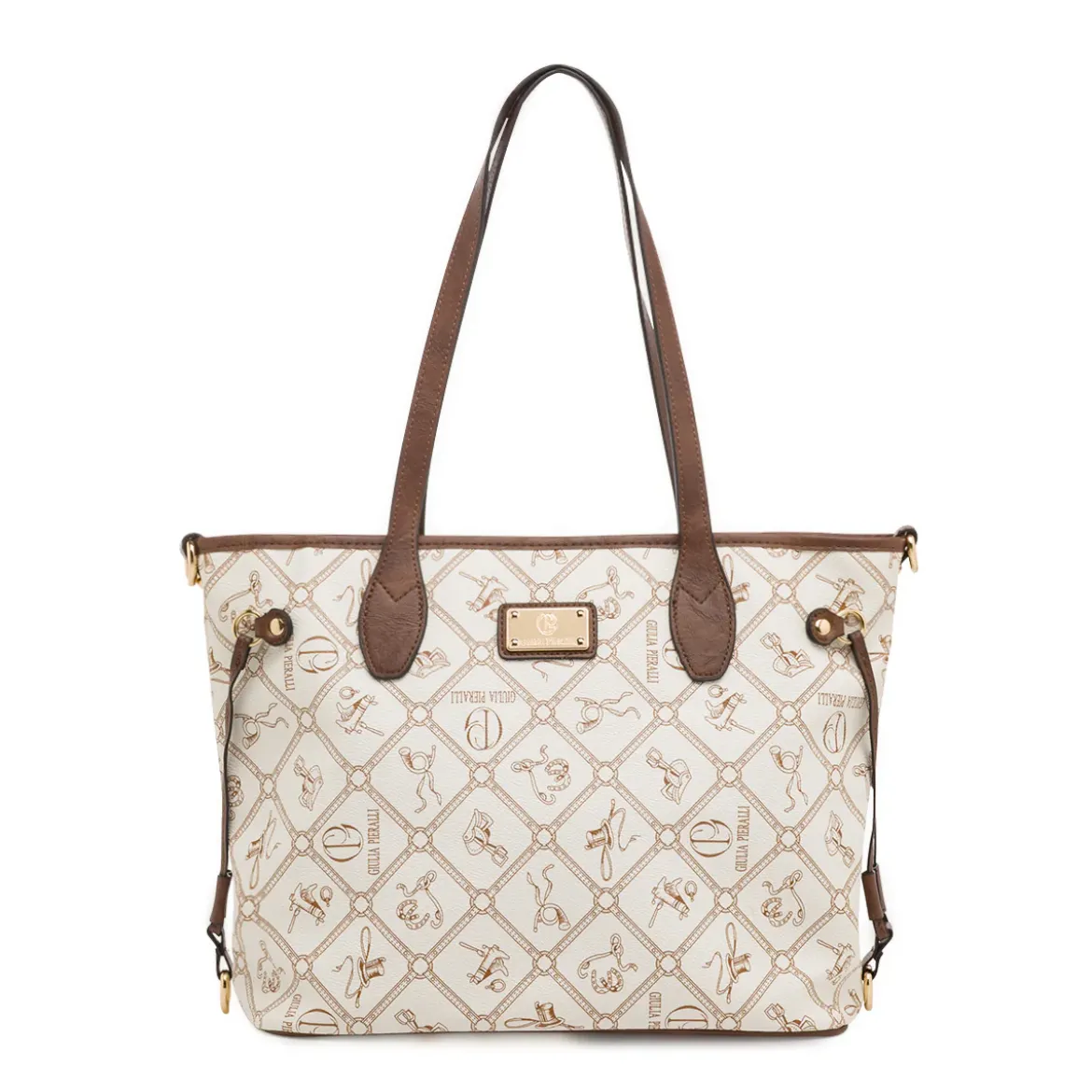 Borsa da Donna beige con stampa logata e tracolla Giulia Pieralli