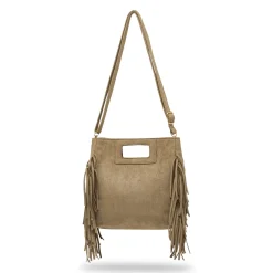 Borsa da Donna color taupe effetto scamosciato con frange Lora Ferres