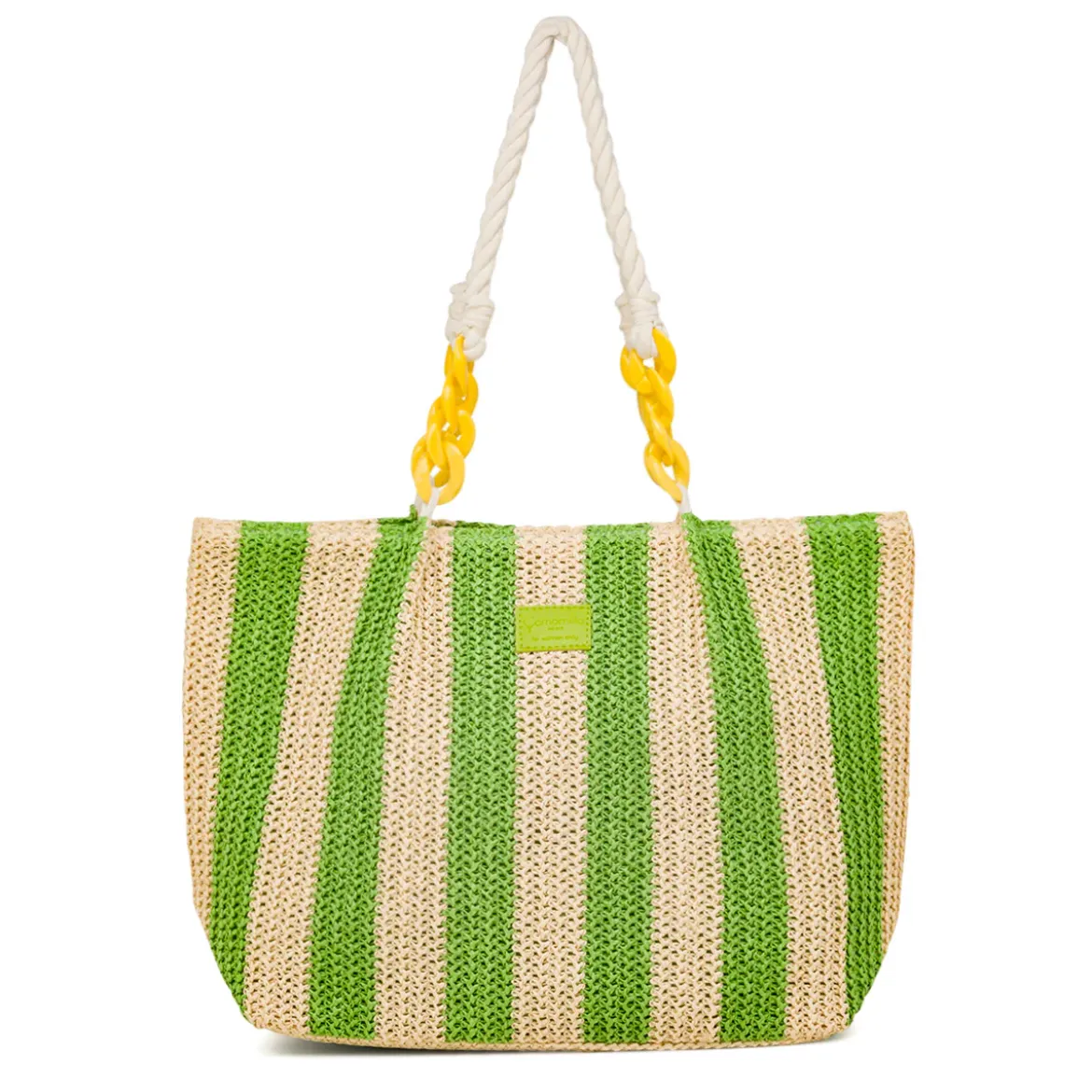 Borsa Mare a Righe in Paglia con Manici in Corda e Catena Colorata Camomilla Milano