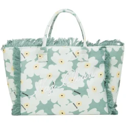 Borsa mare azzurra da Donna in tessuto a fiori con frange Naj Oleari