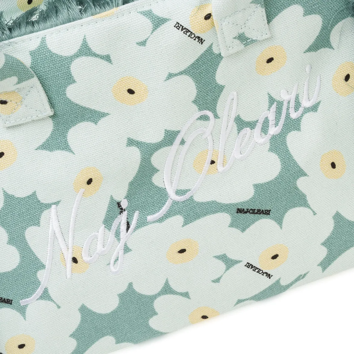 Borsa mare azzurra da Donna in tessuto a fiori con frange Naj Oleari