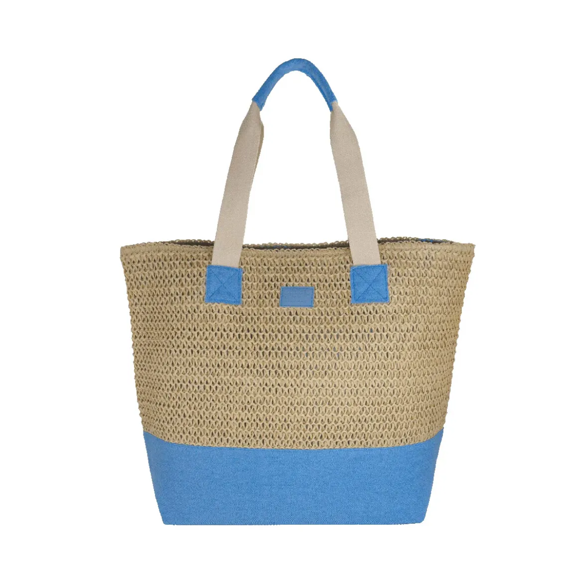 Borsa mare azzurra effetto rafia da Donna con scritta BEACH Camomilla Milano