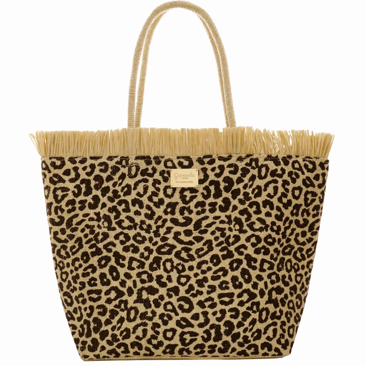 Borsa mare da Donna con fantasia leopardata e frange Camomilla Milano