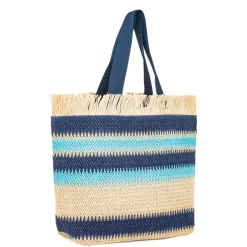 Borsa Mare da Donna in Rafia da Donna a Righe Azzurre con Frange Lora Ferres On The Beach