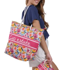 Borsa mare fucsia con fantasia floreale da Donna Camomilla Milano