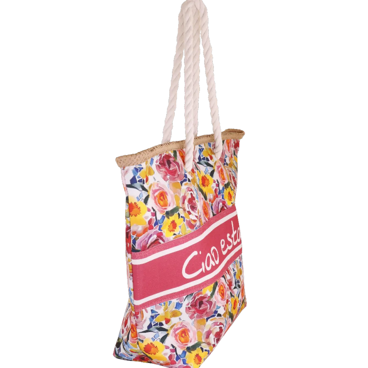 Borsa mare fucsia con fantasia floreale da Donna Camomilla Milano