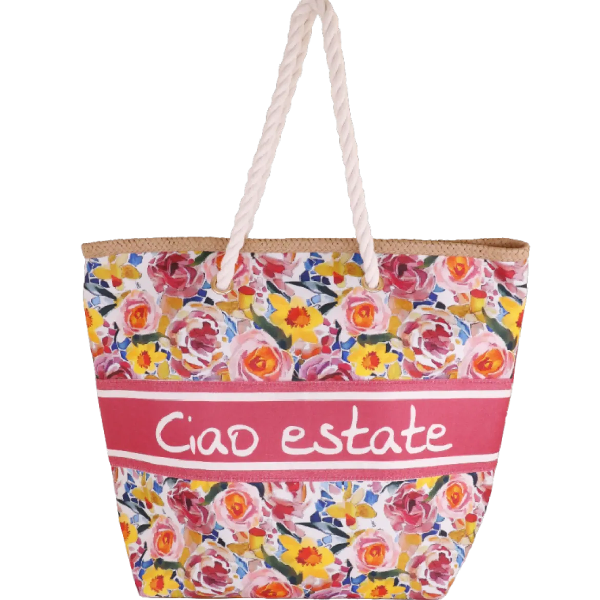 Borsa mare fucsia con fantasia floreale da Donna Camomilla Milano