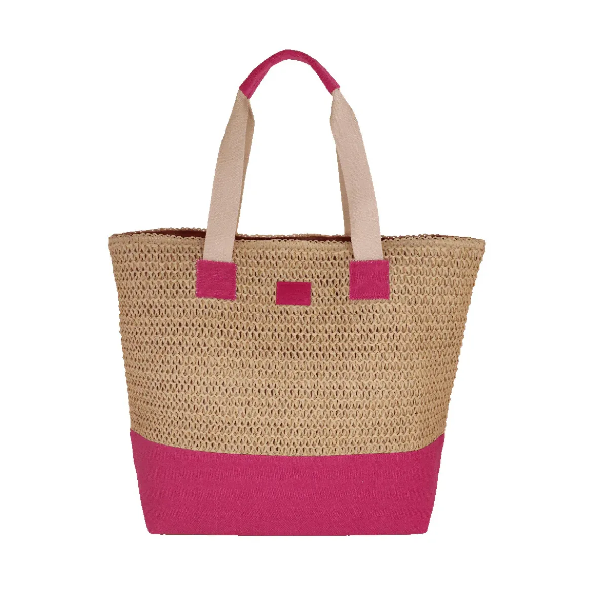 Borsa mare fucsia effetto rafia da Donna con scritta BEACH Camomilla Milano