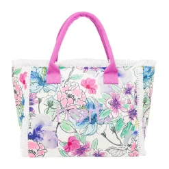 Borsa mare Rosa da Donna con stampa Floreale e Frange Lora Ferres On The Beach