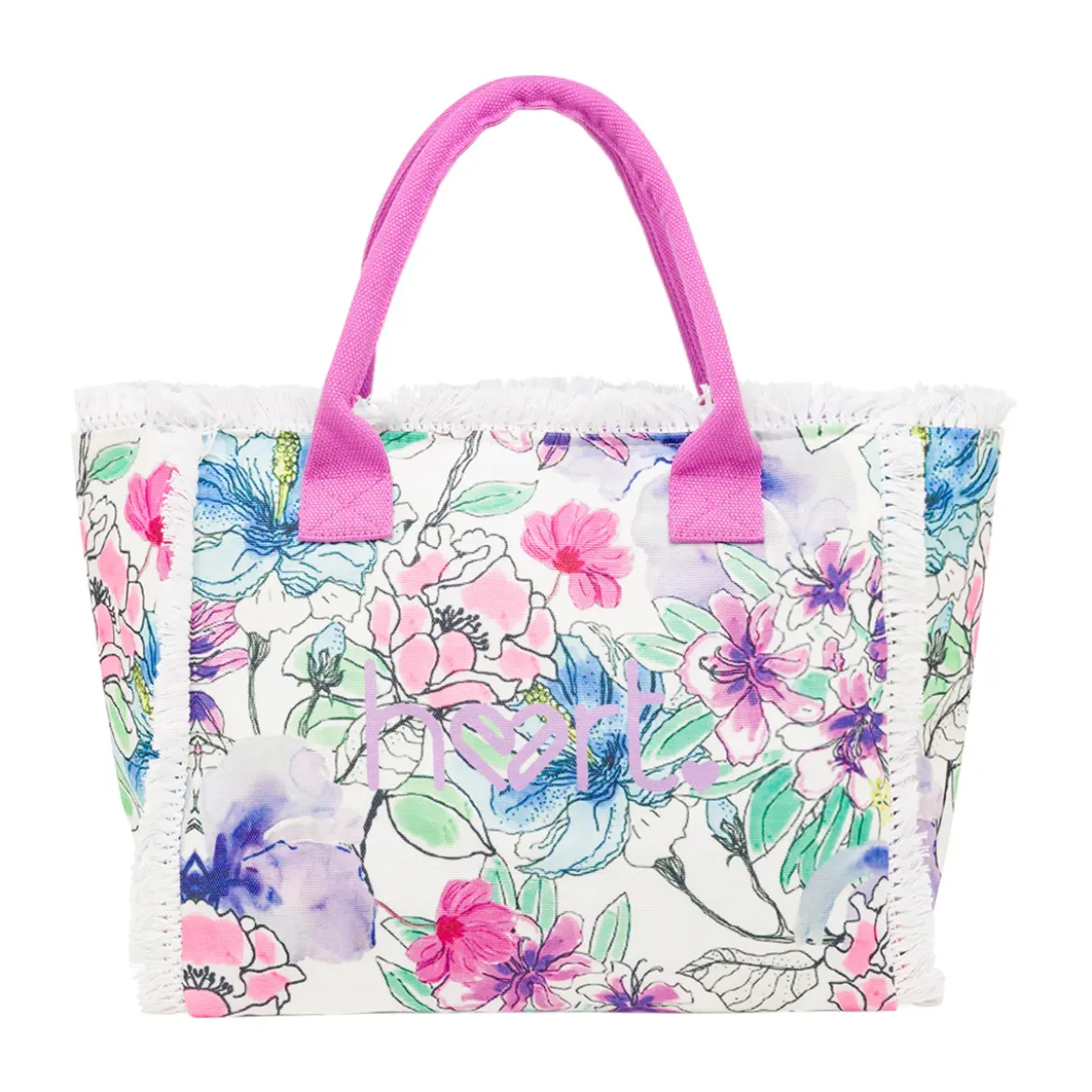 Borsa mare Rosa da Donna con stampa Floreale e Frange Lora Ferres On The Beach