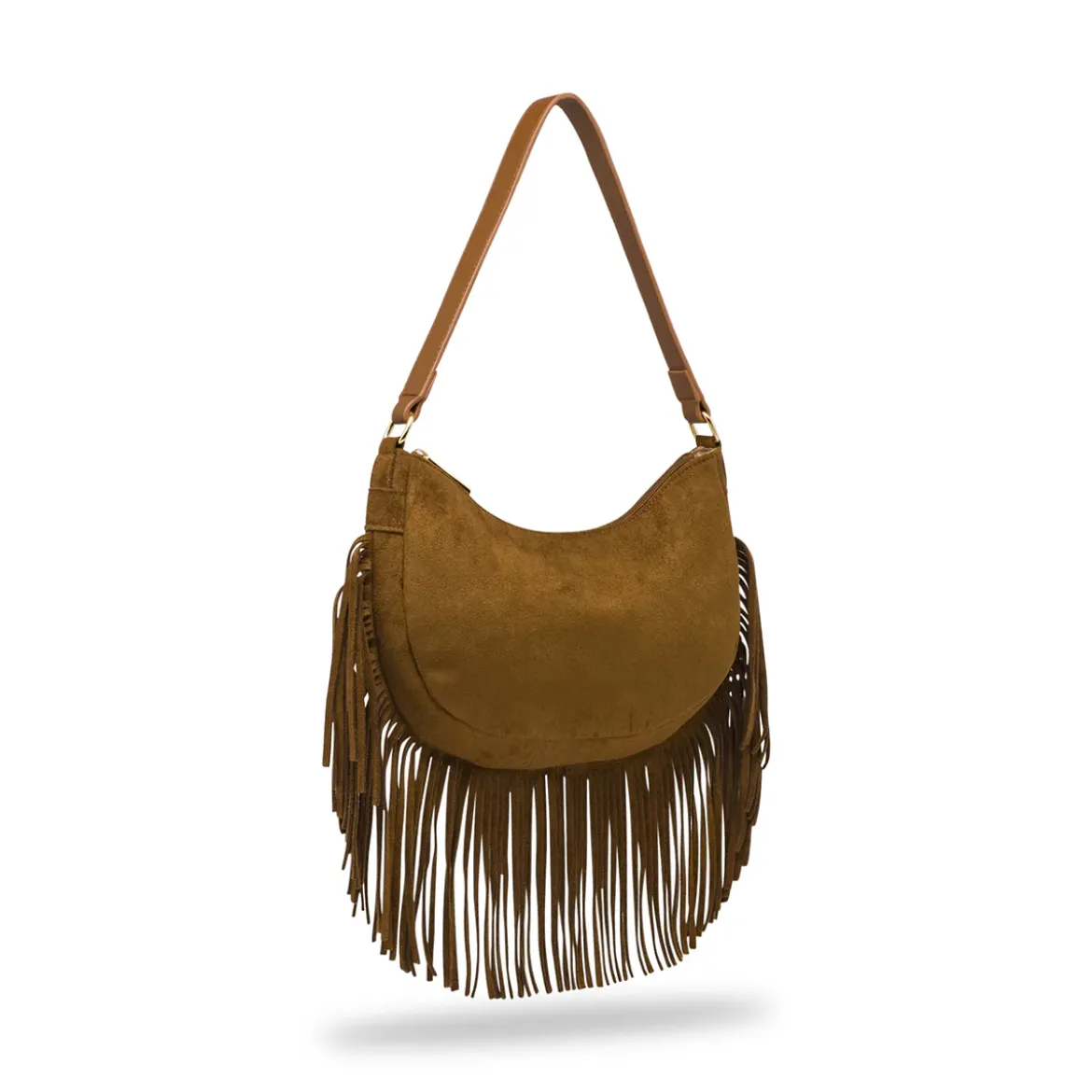Borsa marrone effetto scamosciato da Donna con frange Lora Ferres