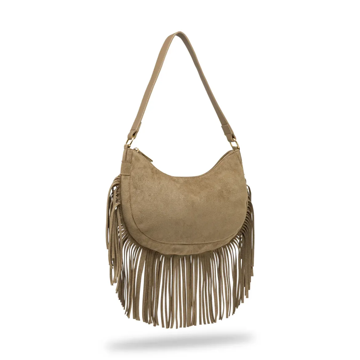 Borsa taupe effetto scamosciato Donna con frange Lora Ferres