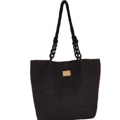 Borsa tote bag mare nera da Donna effetto paglia Camomilla Milano