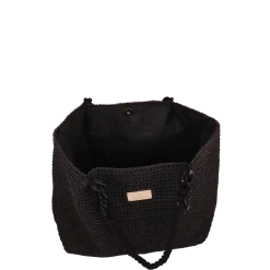 Borsa tote bag mare nera da Donna effetto paglia Camomilla Milano