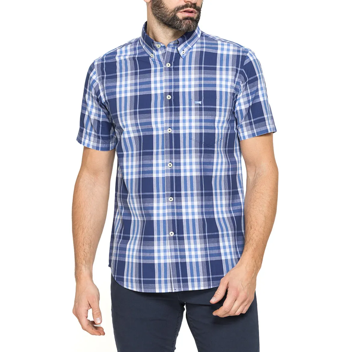Camicia a maniche corte a quadretti da Uomo blu e bianca Carrera Jeans