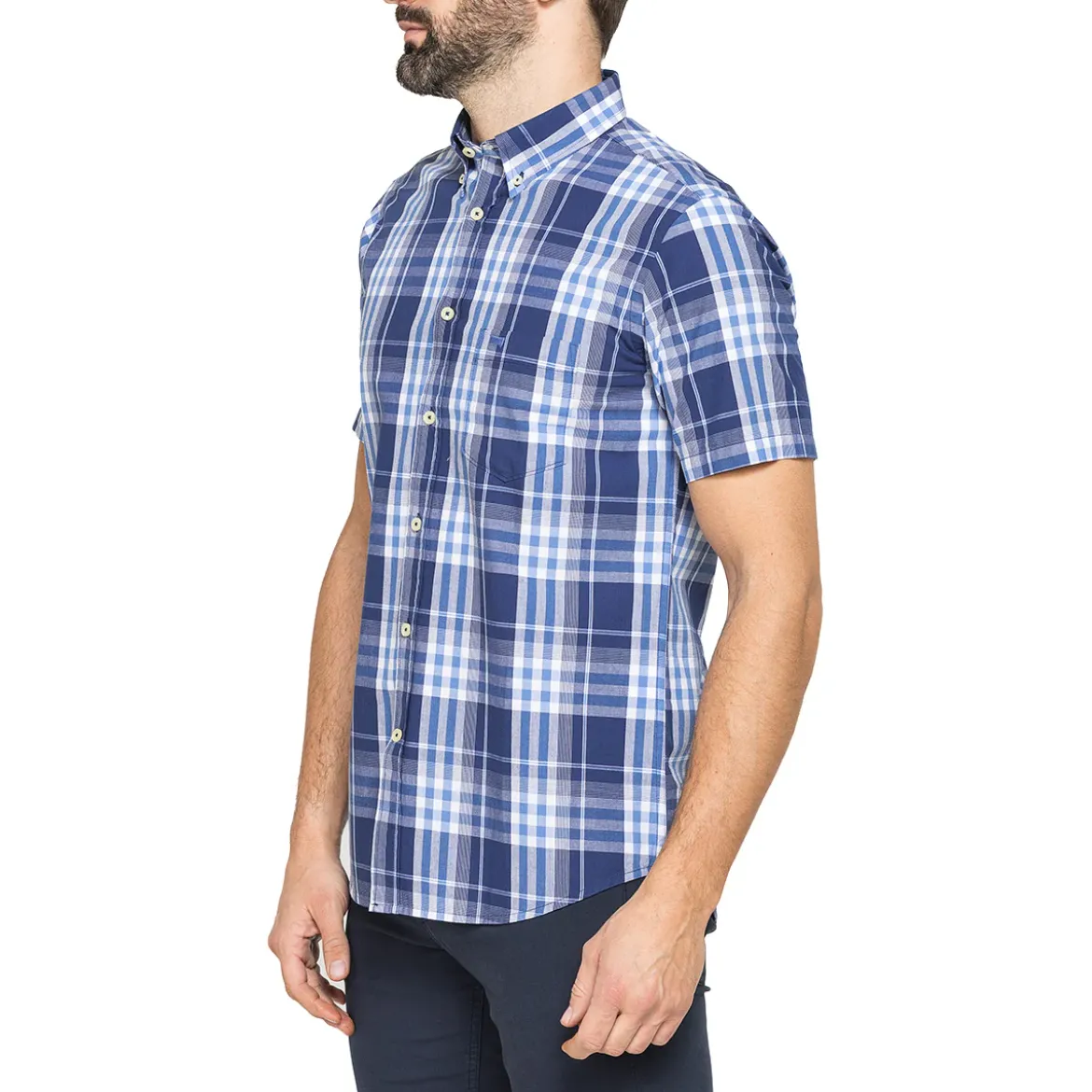 Camicia a maniche corte a quadretti da Uomo blu e bianca Carrera Jeans