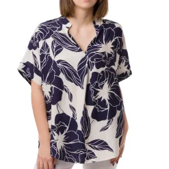 Camicia Blu da Donna con collo alla Coreana e fantasia floreale Swish Jeans