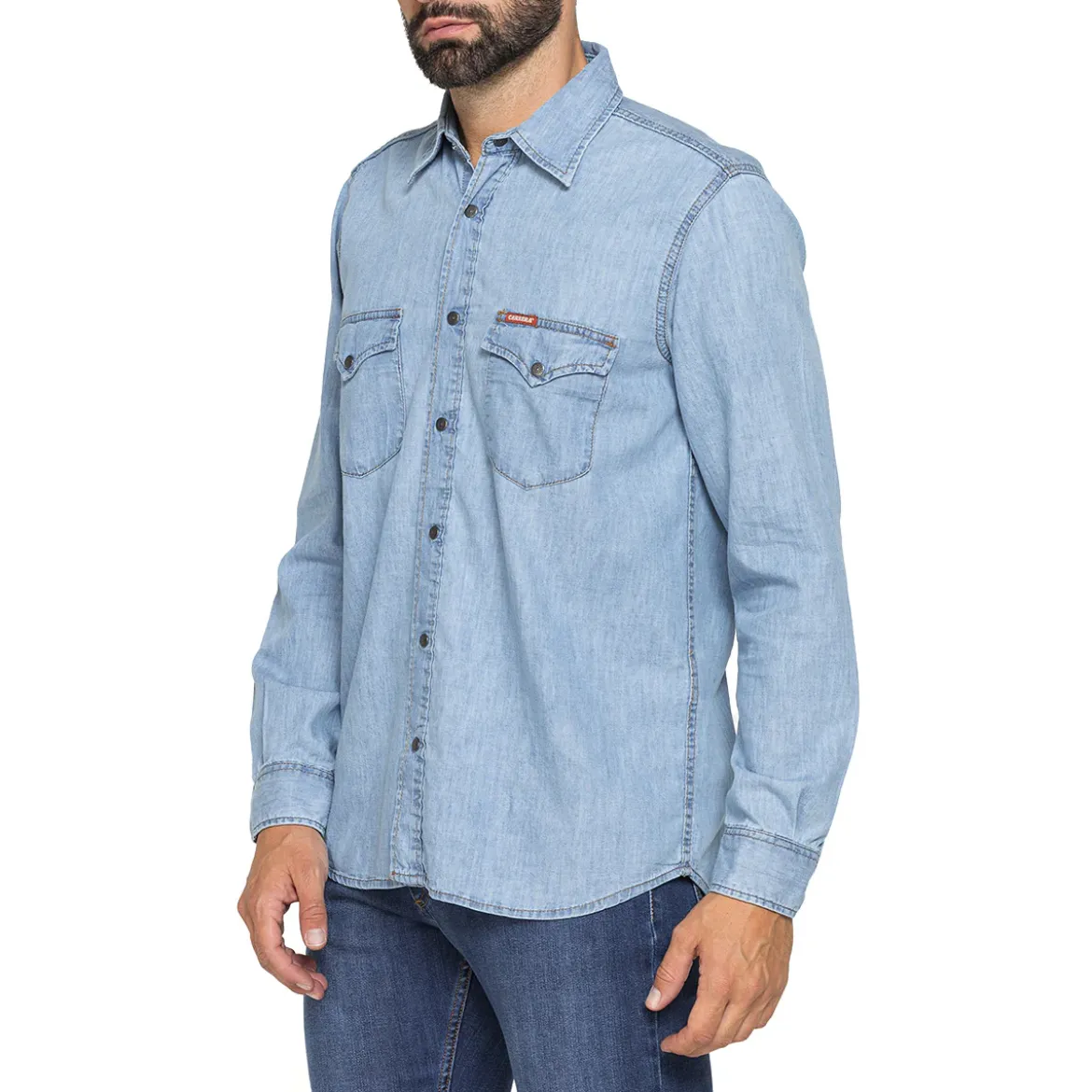 Camicia di jeans azzurro denim da Uomo con taschini Carrera Jeans