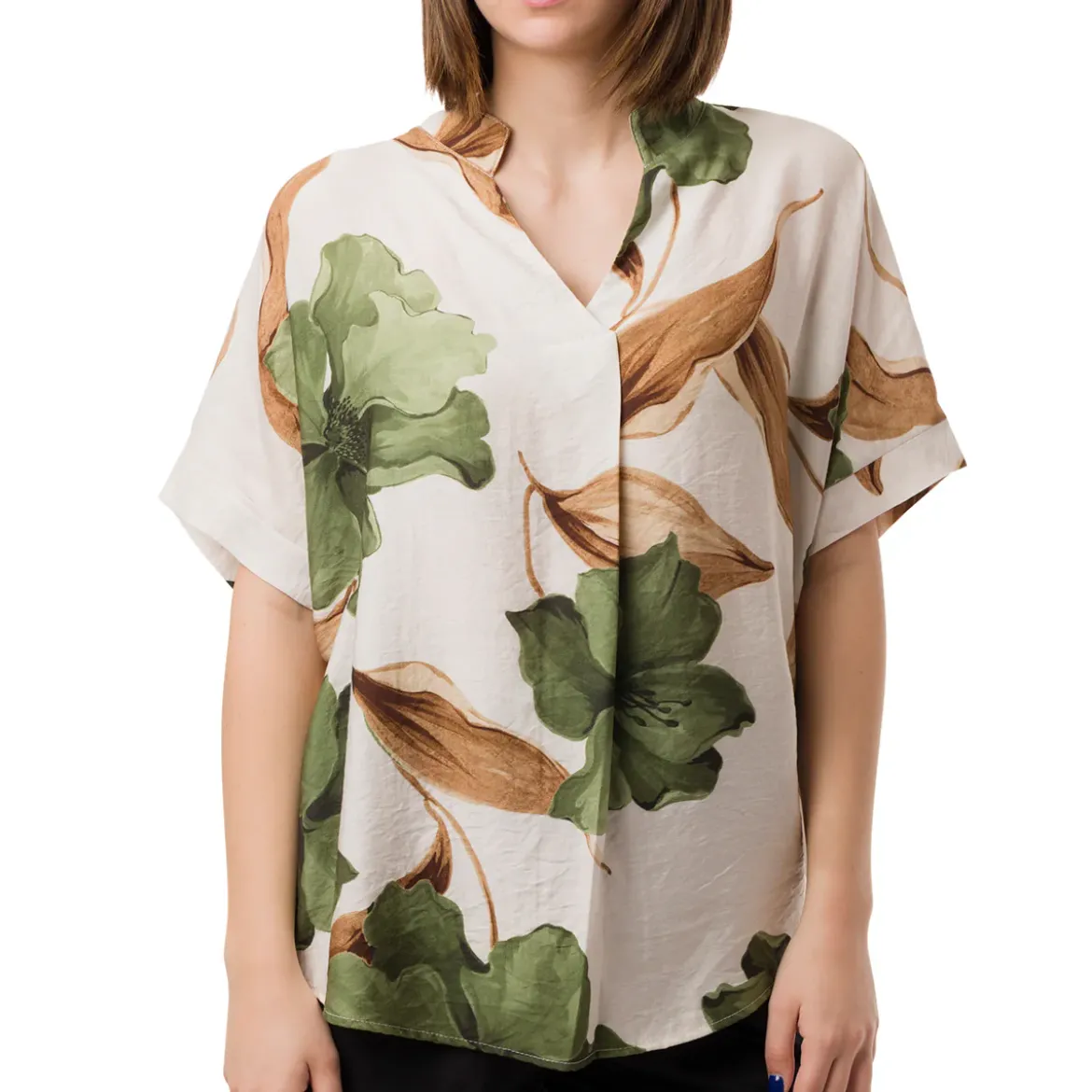 Camicia Verde da Donna con collo alla Coreana e fantasia floreale Swish Jeans