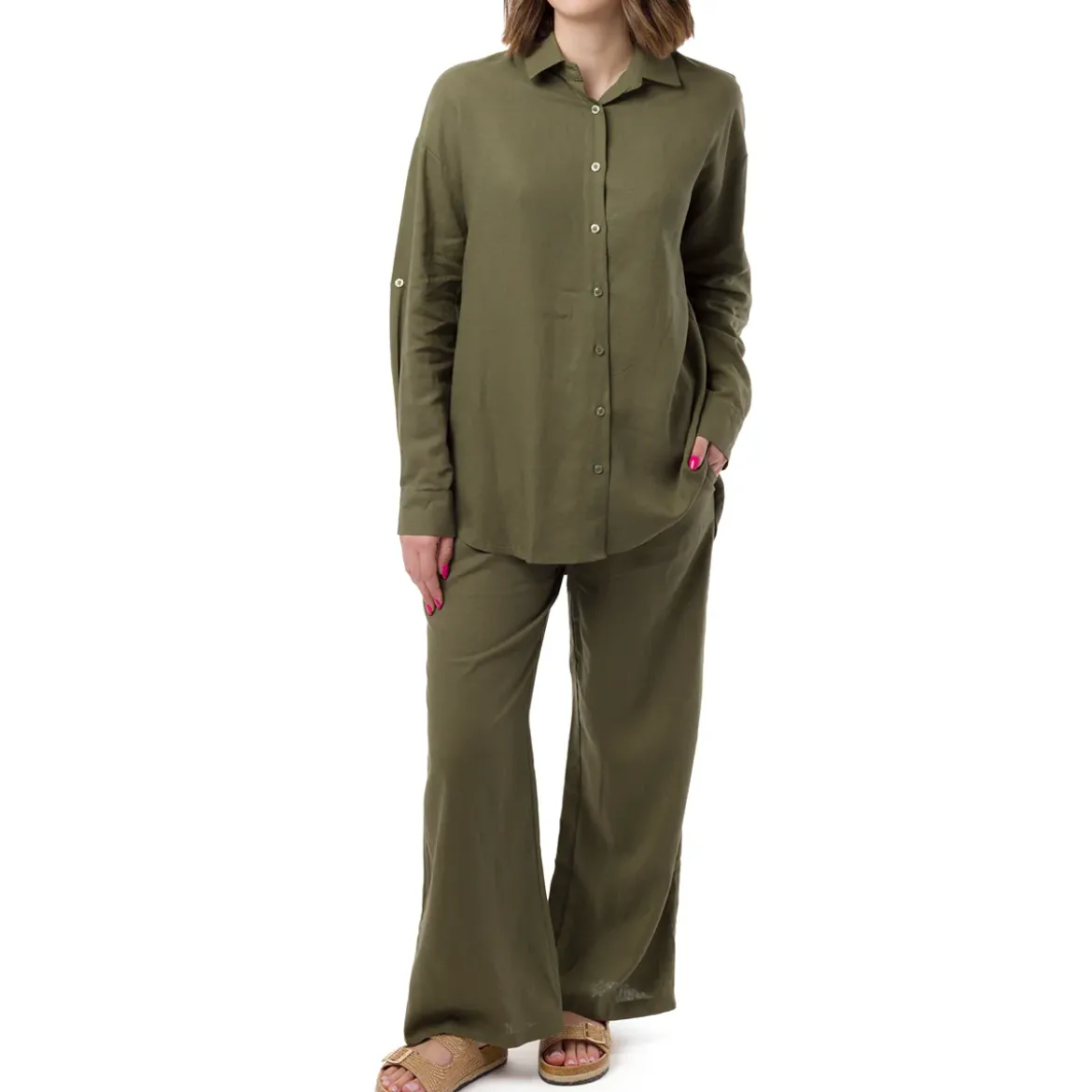 Camicia Verde da Donna in Misto Lino a Manica Lunga Swish Jeans